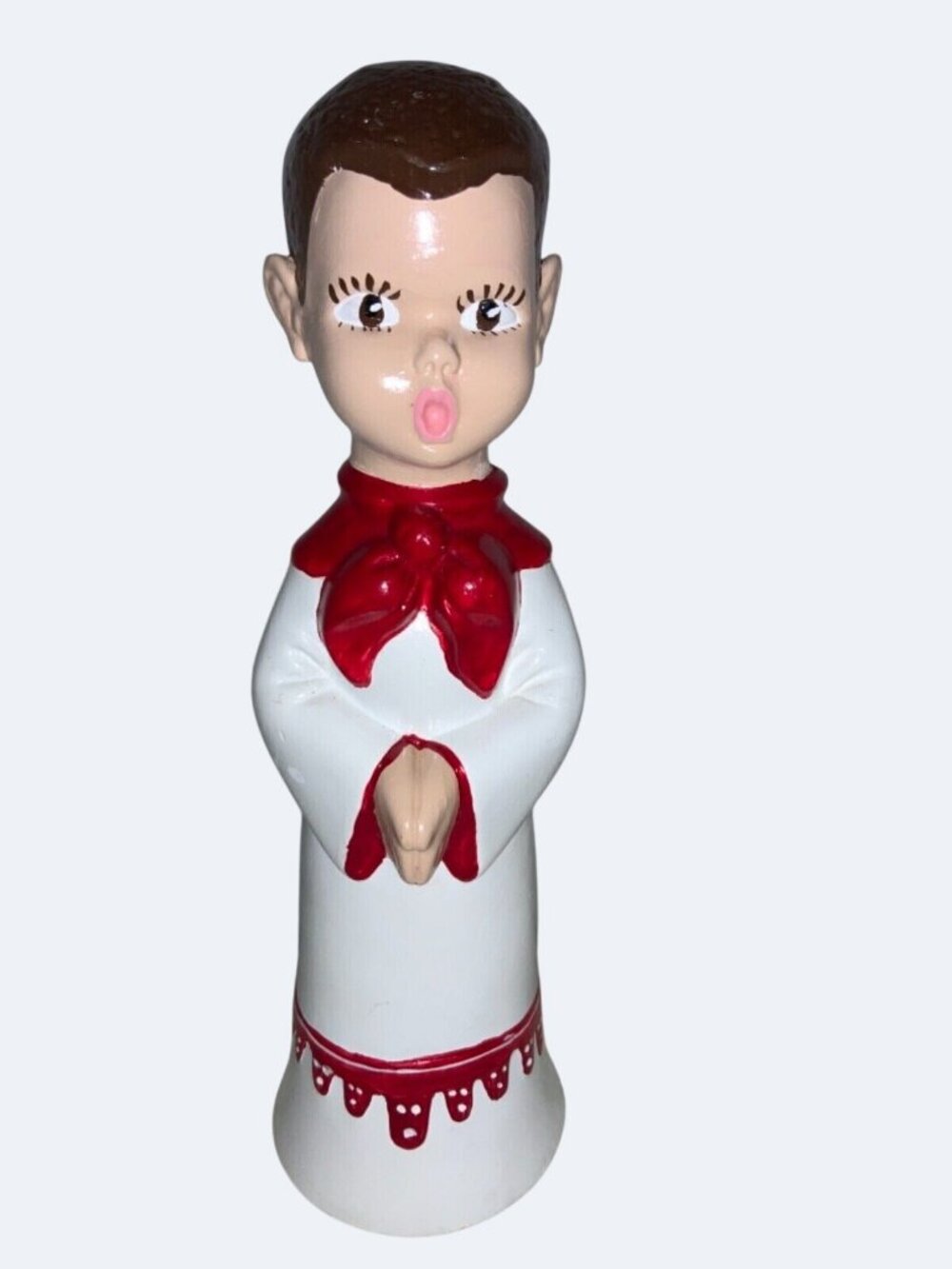 Ceramic Choir Boy Christmas Caroler Holiday Decor White Red 10.25 inch